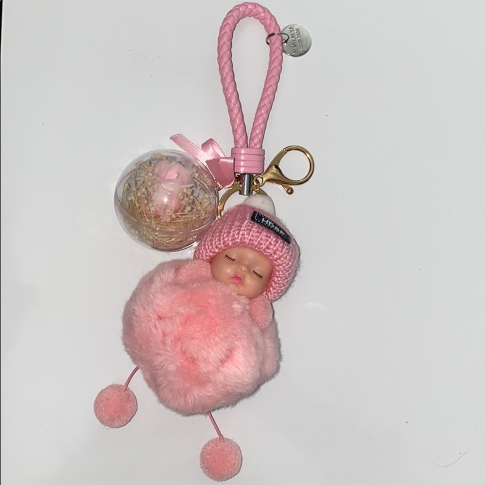 Fluffy Pink Baby Keychain